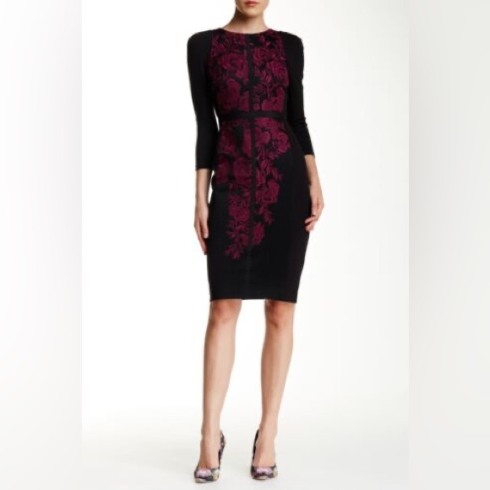 TED BAKER black red floral lace bodycon pencil midi dress wedding evening